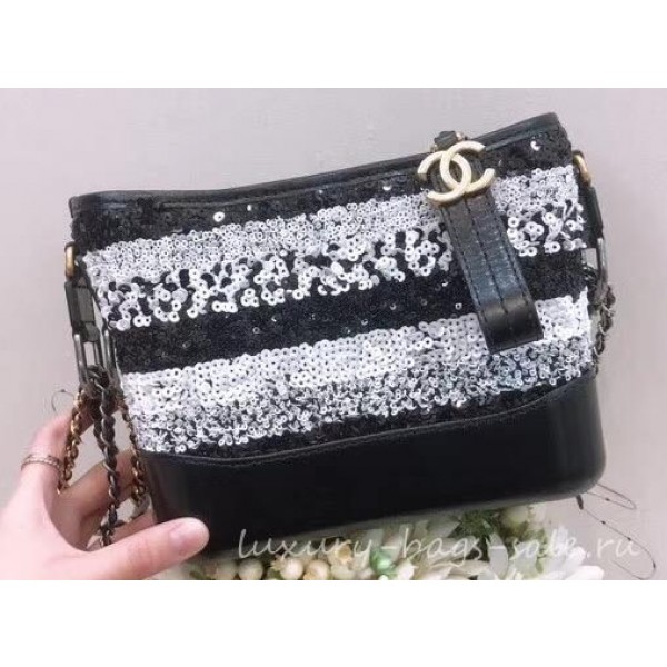 Chanel Sequins Gabrielle Small Hobo Bag A91810 Black/White 2019