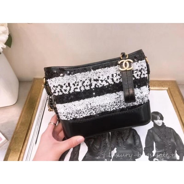 Chanel Sequins Gabrielle Small Hobo Bag A91810 Black/White 2019