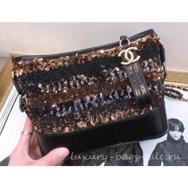 Chanel Sequins Gabrielle Small Hobo Bag A91810 Black/Gold 2019