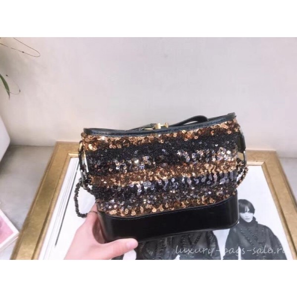 Chanel Sequins Gabrielle Small Hobo Bag A91810 Black/Gold 2019