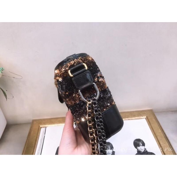 Chanel Sequins Gabrielle Small Hobo Bag A91810 Black/Gold 2019