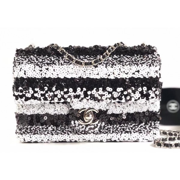 Chanel Sequins Mini Classic Flap Bag AS0195 Black/White 2019