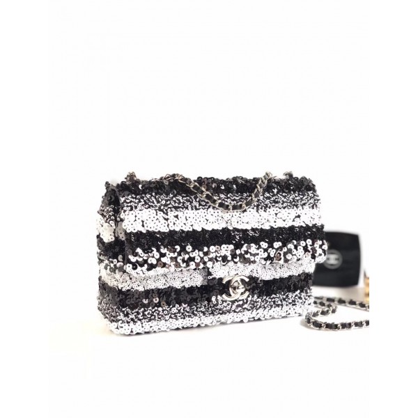 Chanel Sequins Mini Classic Flap Bag AS0195 Black/White 2019