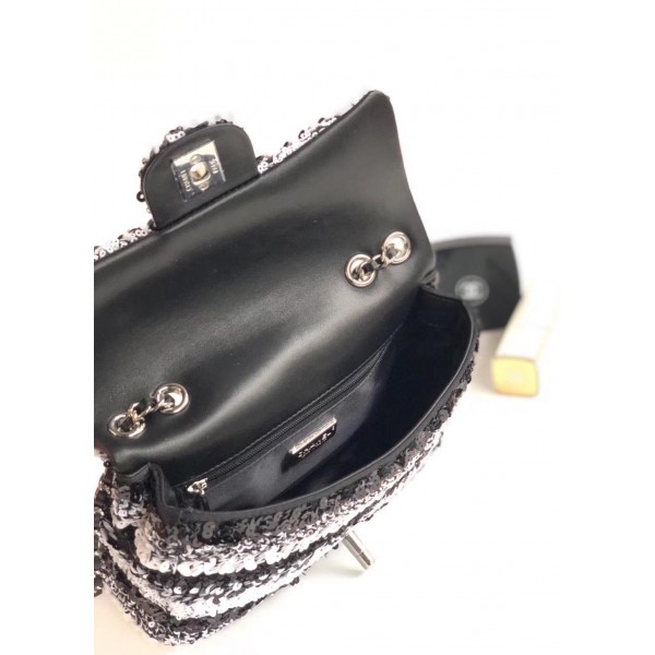 Chanel Sequins Mini Classic Flap Bag AS0195 Black/White 2019