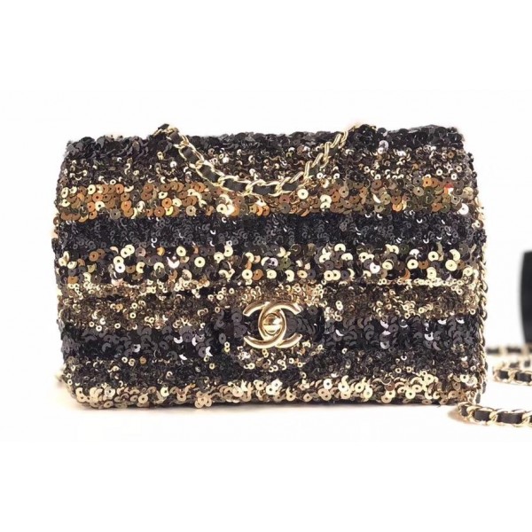 Chanel Sequins Mini Classic Flap Bag AS0195 Black/Gold 2019