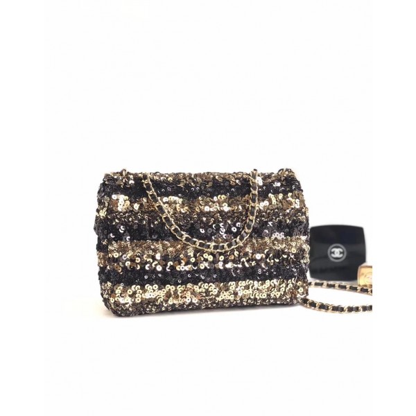 Chanel Sequins Mini Classic Flap Bag AS0195 Black/Gold 2019
