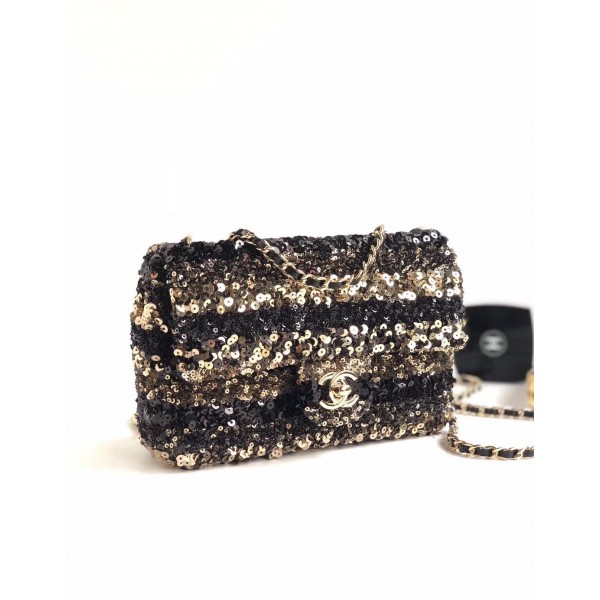 Chanel Sequins Mini Classic Flap Bag AS0195 Black/Gold 2019