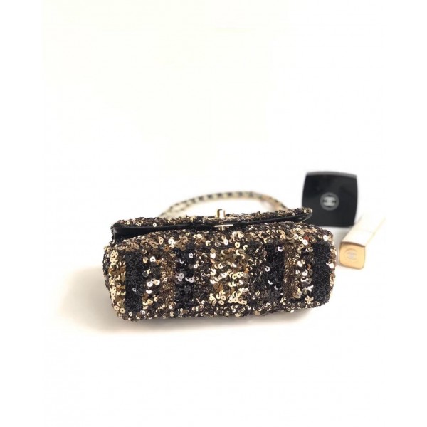 Chanel Sequins Mini Classic Flap Bag AS0195 Black/Gold 2019