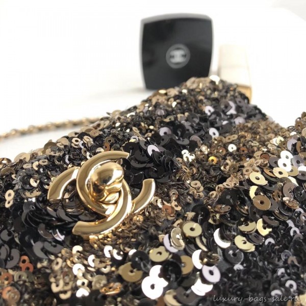 Chanel Sequins Mini Classic Flap Bag AS0195 Black/Gold 2019