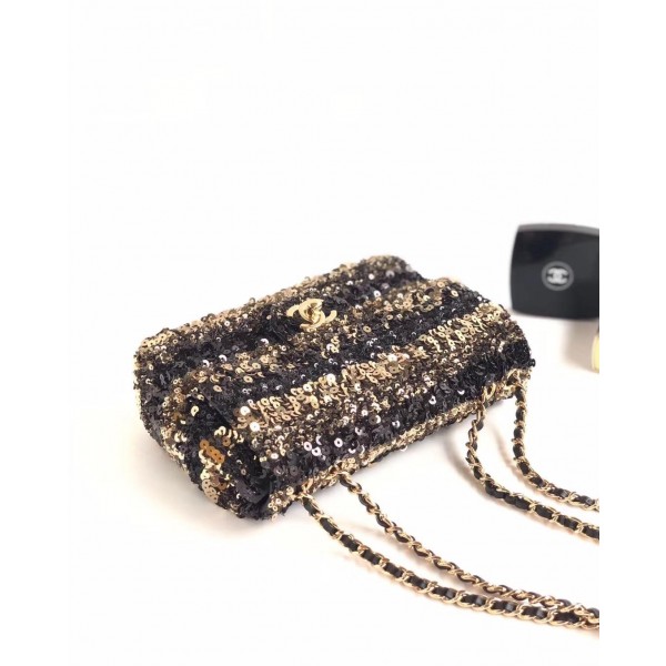 Chanel Sequins Mini Classic Flap Bag AS0195 Black/Gold 2019