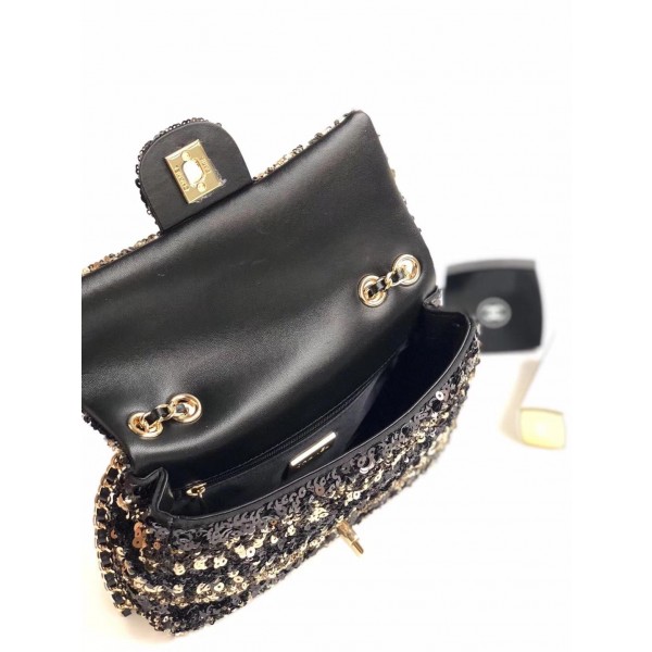 Chanel Sequins Mini Classic Flap Bag AS0195 Black/Gold 2019