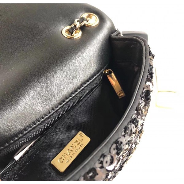 Chanel Sequins Mini Classic Flap Bag AS0195 Black/Gold 2019