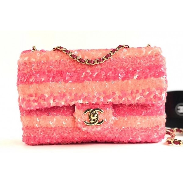 Chanel Sequins Mini Classic Flap Bag AS0195 Fuchsia/Orange 2019