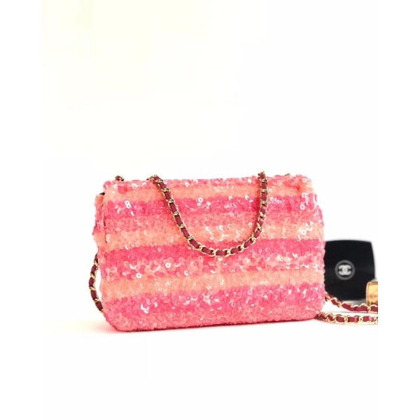 Chanel Sequins Mini Classic Flap Bag AS0195 Fuchsia/Orange 2019