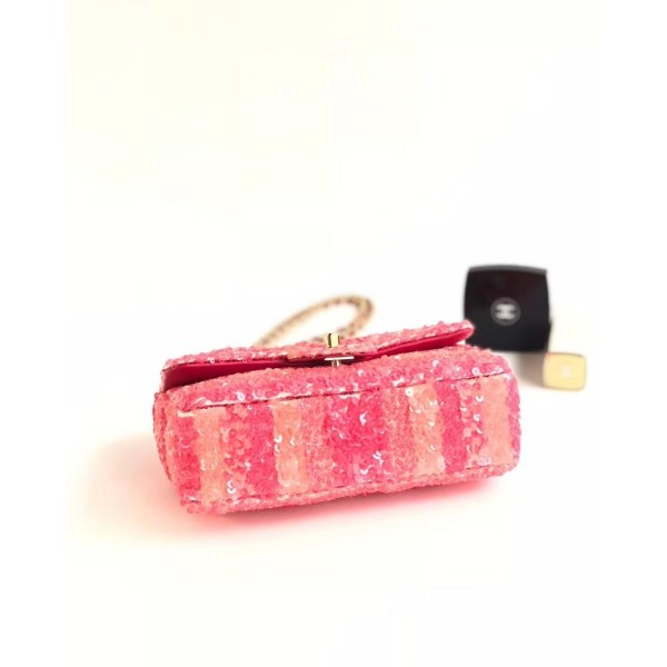 Chanel Sequins Mini Classic Flap Bag AS0195 Fuchsia/Orange 2019