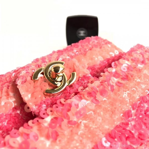 Chanel Sequins Mini Classic Flap Bag AS0195 Fuchsia/Orange 2019