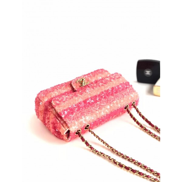 Chanel Sequins Mini Classic Flap Bag AS0195 Fuchsia/Orange 2019