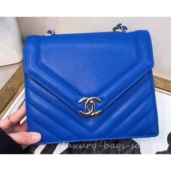 Chanel Chevron Medium Flap Bag AS0025 Blue 2019