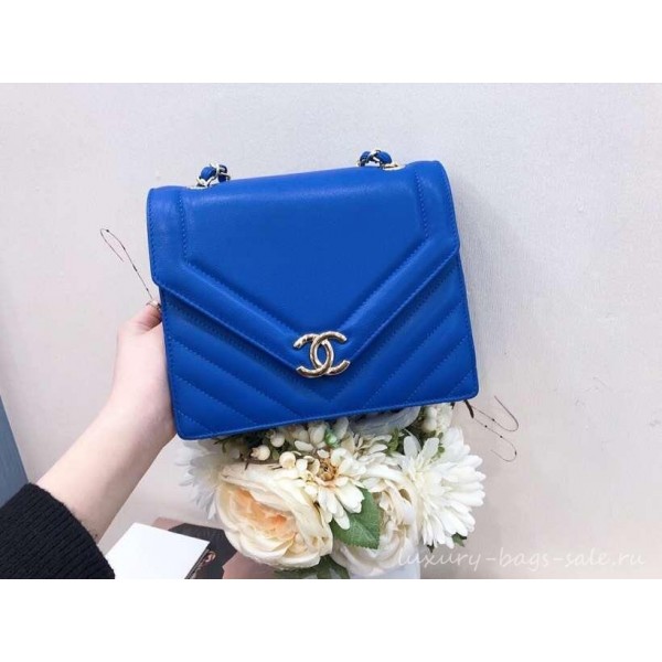 Chanel Chevron Medium Flap Bag AS0025 Blue 2019