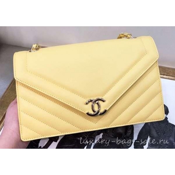 Chanel Chevron Large Flap Bag AS0027 Yellow 2019