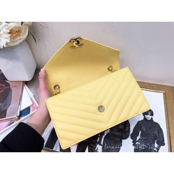 Chanel Chevron Large Flap Bag AS0027 Yellow 2019