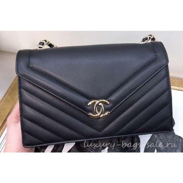 Chanel Chevron Large Flap Bag AS0027 Black 2019