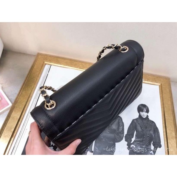 Chanel Chevron Large Flap Bag AS0027 Black 2019