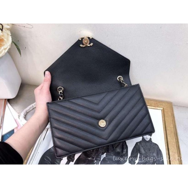 Chanel Chevron Large Flap Bag AS0027 Black 2019