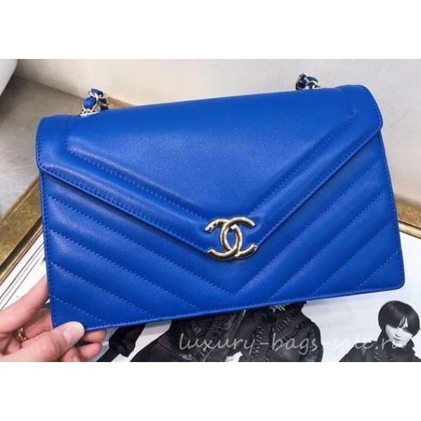 Chanel Chevron Large Flap Bag AS0027 Blue 2019