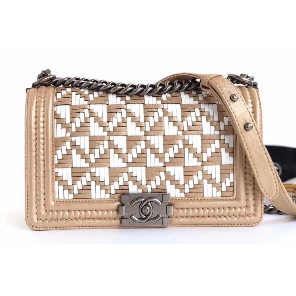 Chanel Braided Medium Boy Flap Bag Apricot