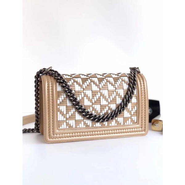 Chanel Braided Medium Boy Flap Bag Apricot