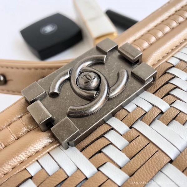 Chanel Braided Medium Boy Flap Bag Apricot