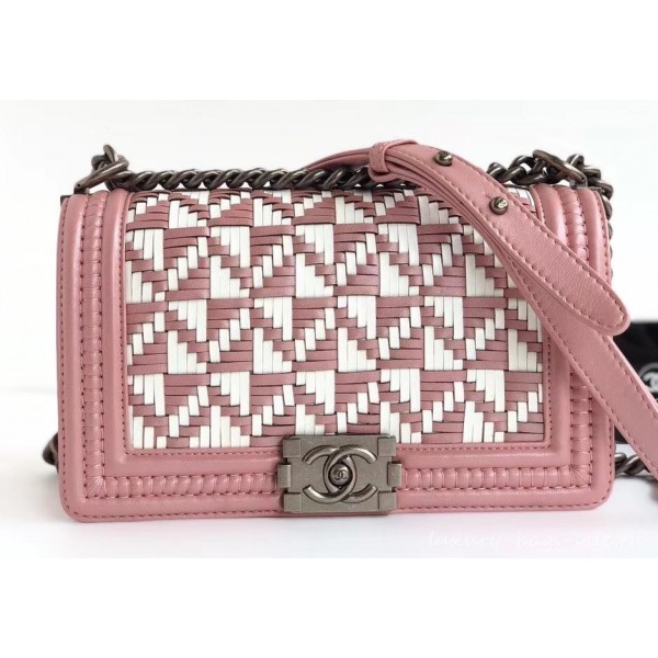 Chanel Braided Medium Boy Flap Bag Pink