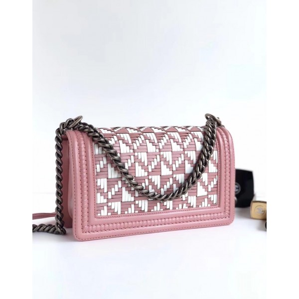 Chanel Braided Medium Boy Flap Bag Pink