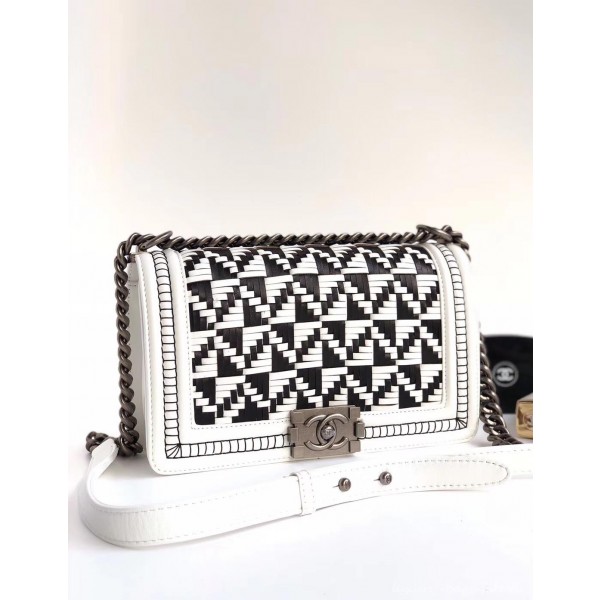 Chanel Braided Medium Boy Flap Bag White