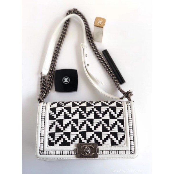 Chanel Braided Medium Boy Flap Bag White