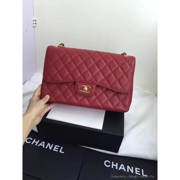 Chanel original quality Caviar Classic jumbo Flap Bag 1113 burgundy with gold Hardware