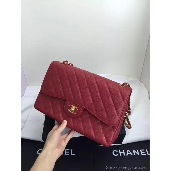 Chanel original quality Caviar Classic jumbo Flap Bag 1113 burgundy with gold Hardware