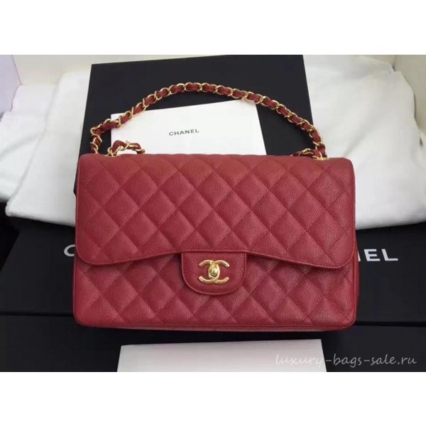 Chanel original quality Caviar Classic jumbo Flap Bag 1113 burgundy with gold Hardware