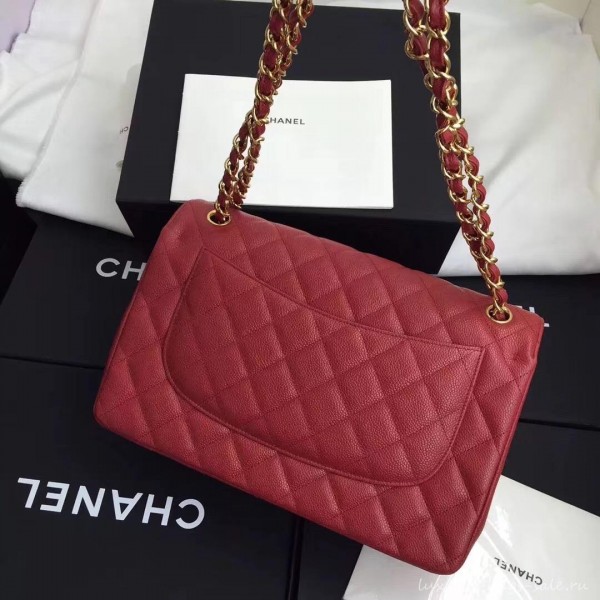 Chanel original quality Caviar Classic jumbo Flap Bag 1113 burgundy with gold Hardware