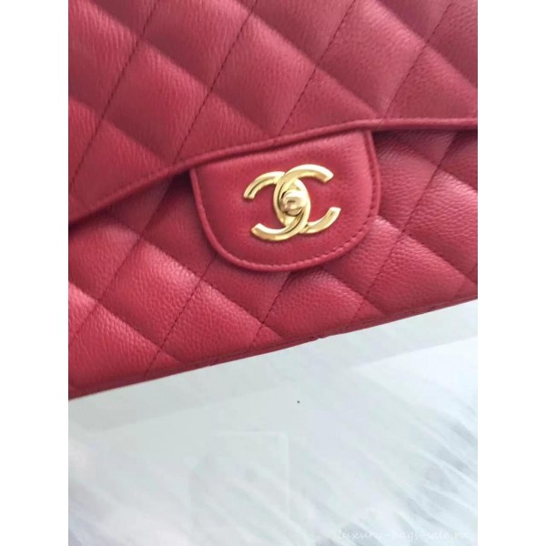 Chanel original quality Caviar Classic jumbo Flap Bag 1113 burgundy with gold Hardware