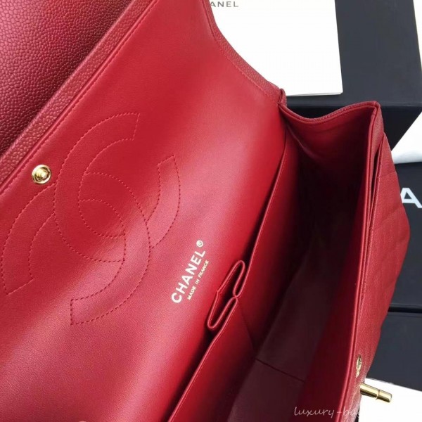 Chanel original quality Caviar Classic jumbo Flap Bag 1113 burgundy with gold Hardware
