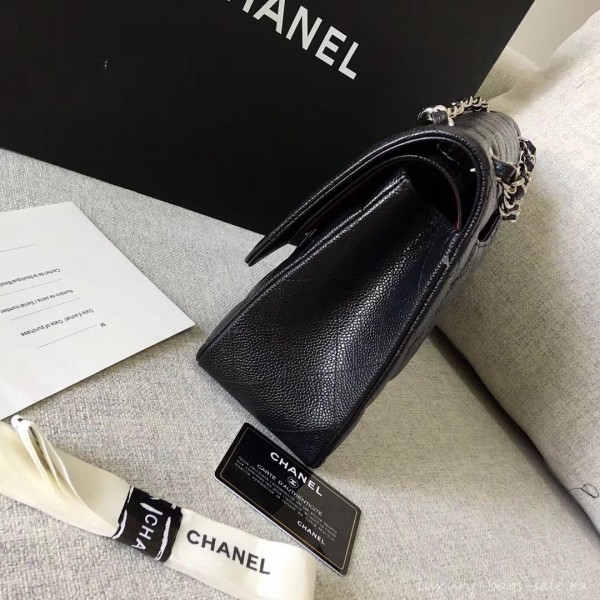 Chanel original quality Caviar Classic jumbo Flap Bag 1113 black with silver Hardware