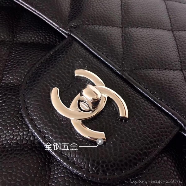 Chanel original quality Caviar Classic jumbo Flap Bag 1113 black with silver Hardware