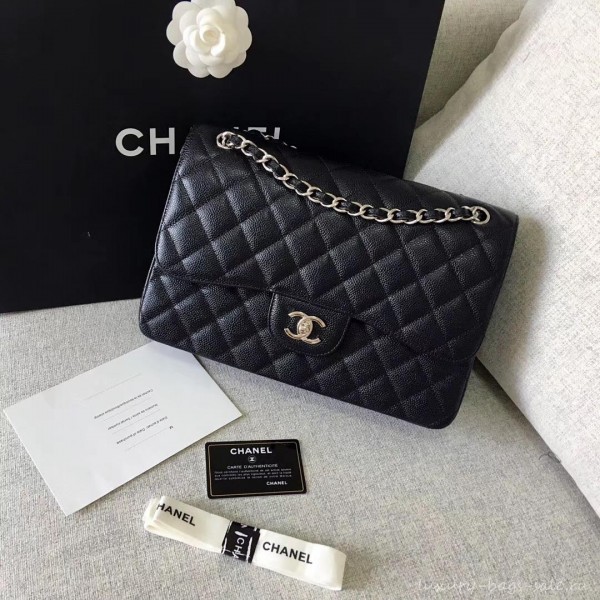 Chanel original quality Caviar Classic jumbo Flap Bag 1113 black with silver Hardware