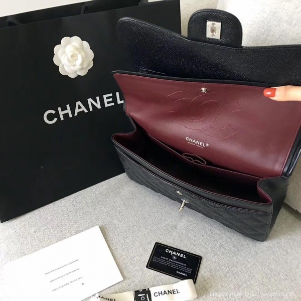 Chanel original quality Caviar Classic jumbo Flap Bag 1113 black with silver Hardware