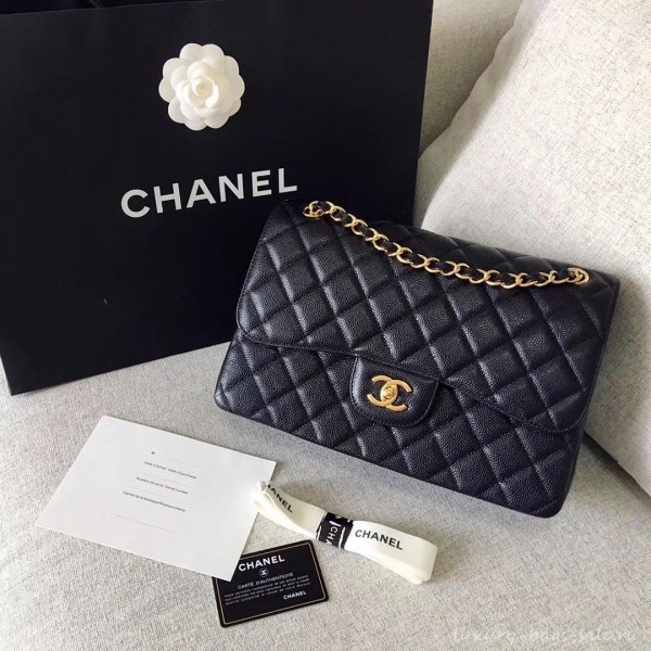 Chanel original quality Caviar Classic jumbo Flap Bag 1113 black with gold Hardware