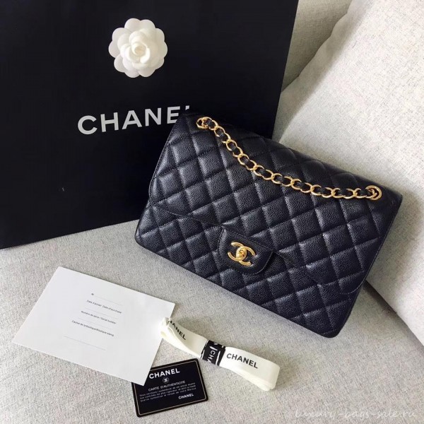 Chanel original quality Caviar Classic jumbo Flap Bag 1113 black with gold Hardware