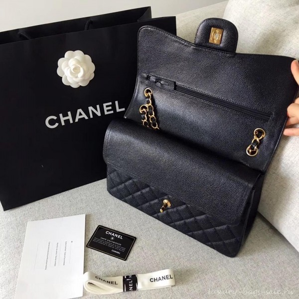 Chanel original quality Caviar Classic jumbo Flap Bag 1113 black with gold Hardware
