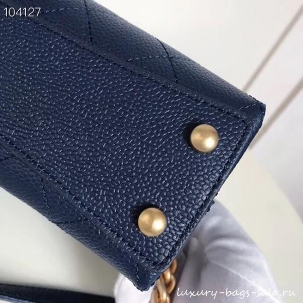 Chanel flap bag Grained Calfskin & Gold-Tone Metal AS0305 blue